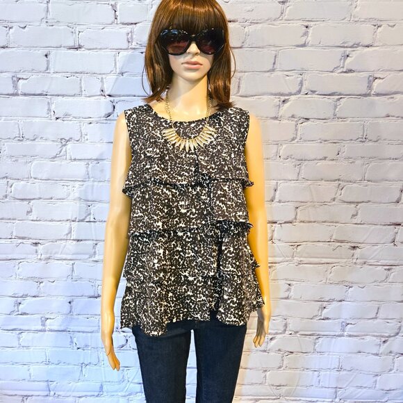 J. Crew, 100% silk black and white sleeveless tiered ruffle blouse - Picture 4 of 10